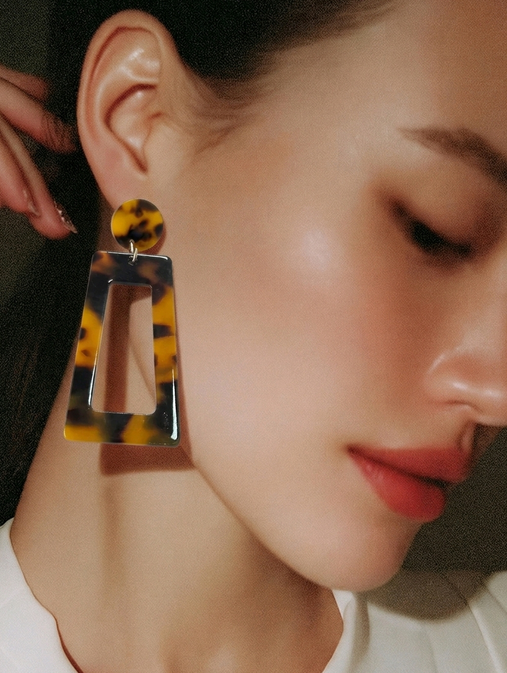 Tortoiseshell Leopard Print Earrings Brown Acrylic Geometric Dangle